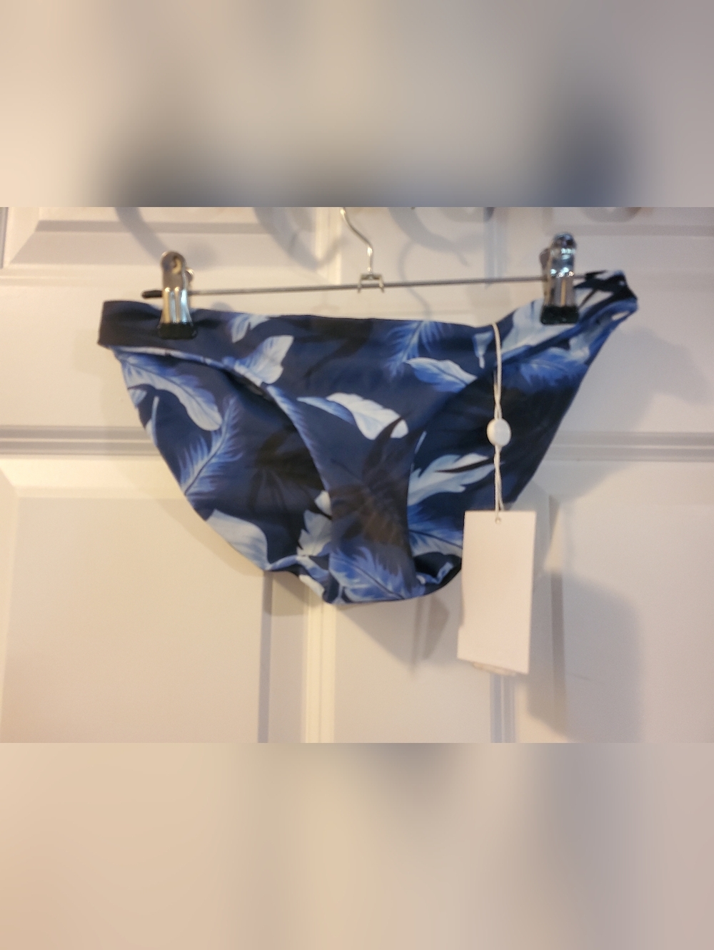 Mikoh Blue and White Leaf Print Bikini Bottom